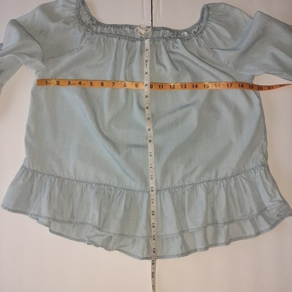 Beach lunch lounge Ruffles Top Washed Blue Lyocell Peplum Blouse Size S - Picture 8 of 11